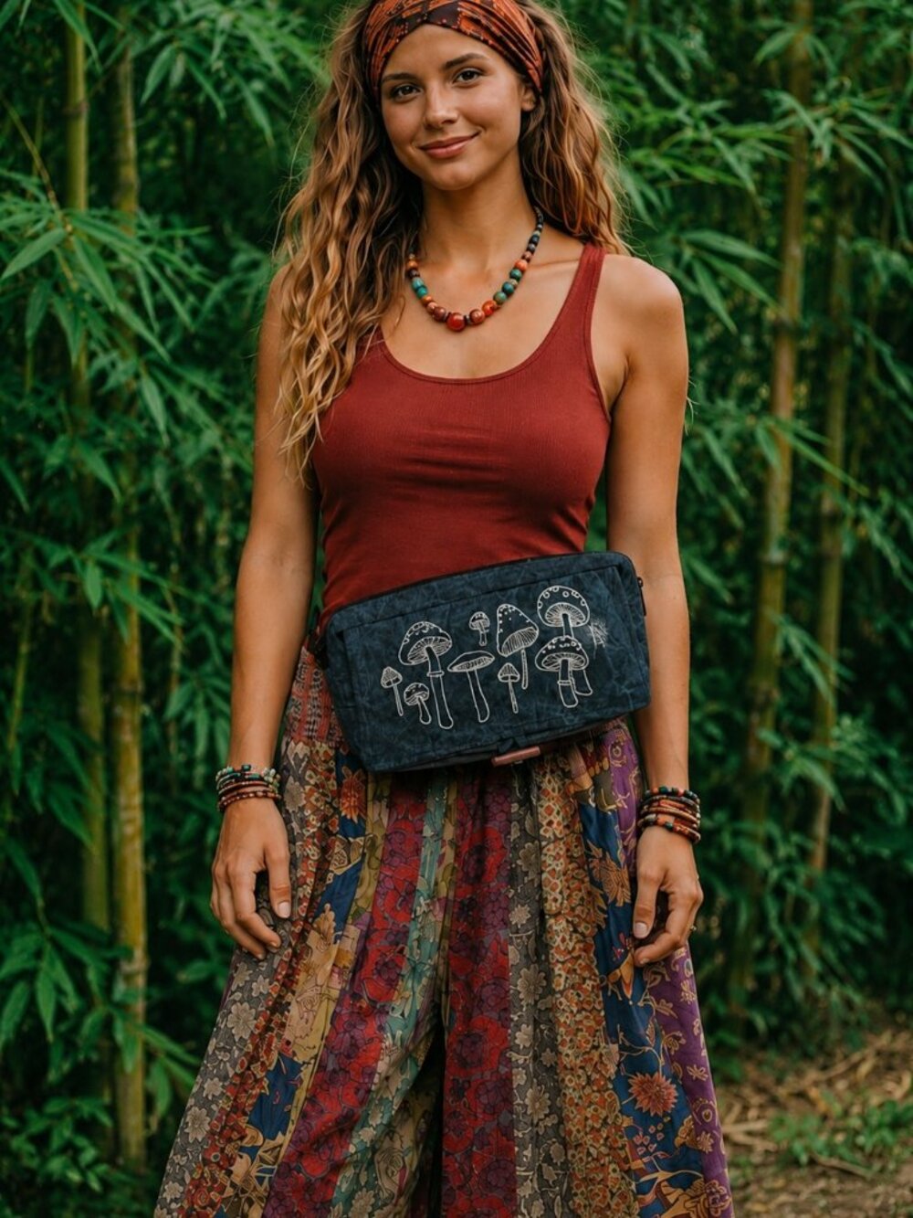 FREE SHIP! NWT Cotton Canvas Mushroom Waist Belt/Sling Bag-Blue